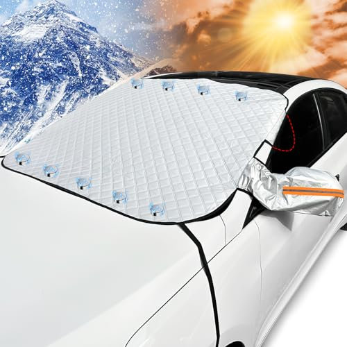 comeder Copri Parabrezza Auto, Ripiegabile Copertura Parabrezza Auto Ghiaccio, Inverno Telo Parabrezza Antigelo, Protezione Esterno per Maggior Parte di Auto, Antighiaccio, Polvere, UV (148×120 cm)