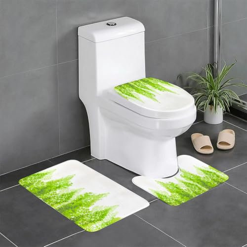 AELKSP Set de Tapis de Bain 3 Pièces,Feuilles de fougères suspendues Tropicales sur Fond Blanc,Ensemble Tapis Salle de Bain Extra Longs et Tapis Toilette WC Contour Absorbant