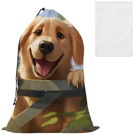 Borsa per la biancheria da giardino con cane da giardino, organizer per vestiti sporchi, borsa da viaggio con coulisse, borsa pieghevole per la casa