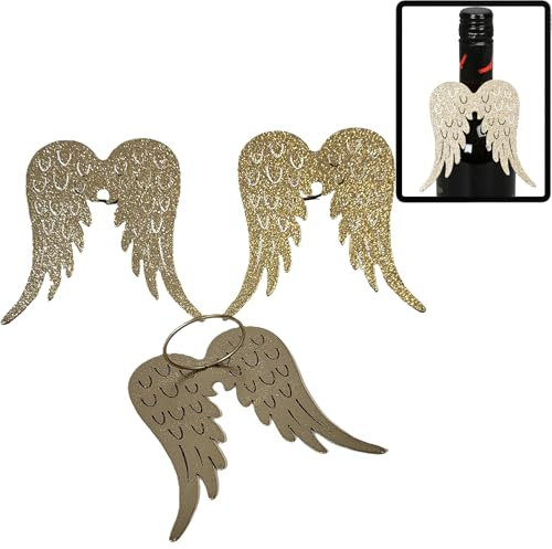 Storm's Gartenzaubereien Engelsflügel aus Metall 3er Set - Flaschendeko Gold, 10cm x 9,5cm,-Flaschen Deko Weihnachten, Serviettenring Flaschenhals Engel