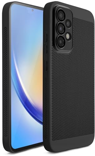 Moozy VentiGuard Cover per samsung galaxy a53 5g, Custodia per samsung a53 Traspirante con Motivo Perforato per Circolazione dell'Aria, Bumper cover per galaxy a 53, Nero
