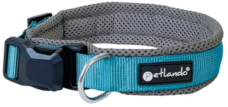 Petlando Hundehalsband mit innovativer Magnet-Schnalle, stufenlos verstellbar, weich gepolstert mit Mesh, atmungsaktiv, D-Ring, Magnetech Halsband für sehr kleine Hunde anthrazit/Petrol, XXS