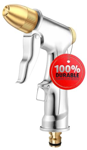 Upgrade High Pressure Hose Nozzle, Garden Hose Nozzle Sprayer, 100% Heavy Duty Metal Handheld Water Nozzle High Pressure in 4 Spraying Modes for Hand Watering Plants, Lawn, Car, Pet, Patio (Silver)