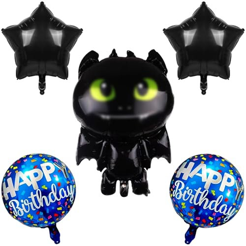 Geburtstag Folienballon Junge, 5 Stück Aluminiumfolie Luftballons Geburtstag Dekoration, Folienballons Geburtstg Kit, Schwarz Folienballons, für Kinder Geburtstagsfeier Dekoration
