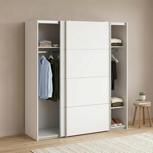 Dmora - Kleiderschrank 2 Türen Cassandre, Schlafzimmermöbel, Schrank, Garderobe, 182x64 h202 cm, Weiß