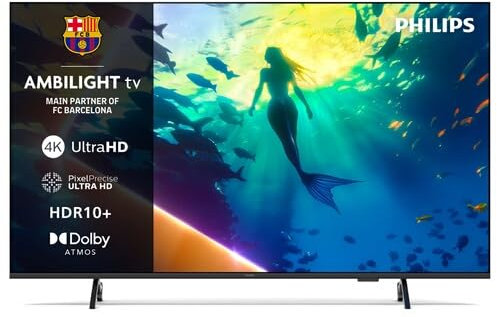 Philips Ambilight 50PUS8000 4K LED Smart TV - Écran 50 Pouces avec Plateforme Pixel Precise Ultra HD, Titan OS et Son Dolby Atmos, Compatible Alexa et Assistant Vocal Google