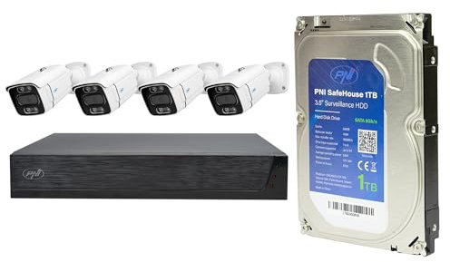 PNI Kit di videosorveglianza IPMAX POE 3, NVR con 4 porte POE con 4 telecamere IP da 3 MP, esterno e HDD PNI SafeHouse da 1 TB incluso