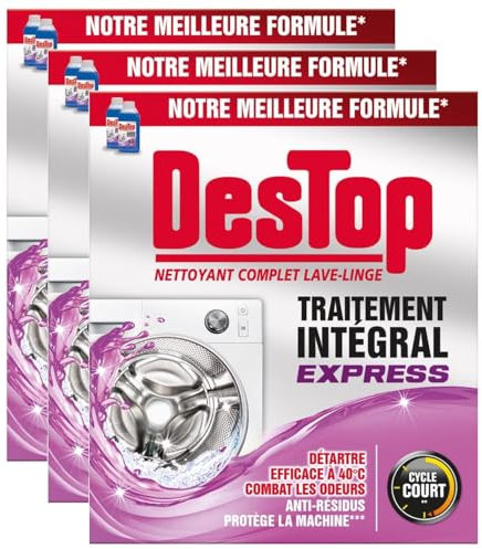 DESTOP Nettoyant Lave-Linge Express, Anti-Calcaire, Anti-Moisissure - Lot de 3 x 2 doses