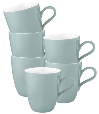 Seltmann Weiden Life Fashion Green Chic Henkelbecher 6er Set, 400 ml, Einfarbige Kaffeebecher mit Henkel, Mix & Match Geschirr, Spülmaschinen- & Mikrowellenfest, Porzellan, Türkis/Weiß