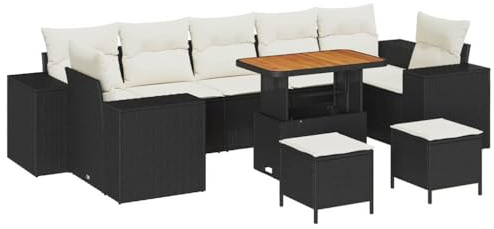 vidaXL 10-teiliges Gartensofa-Set mit cremeweißen Kissen, schwarzem Poly Rattan, modulare Sitzgelegenheit für Terrasse, Balkon oder Garten. Perfekte Auswahl für Loungesets und Deck-Lounging.