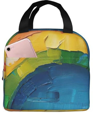 Pequeña bolsa térmica con estampado de arco iris, lonchera versátil, para mantener la comida fresca, rutina, senderismo, viajes a la playa