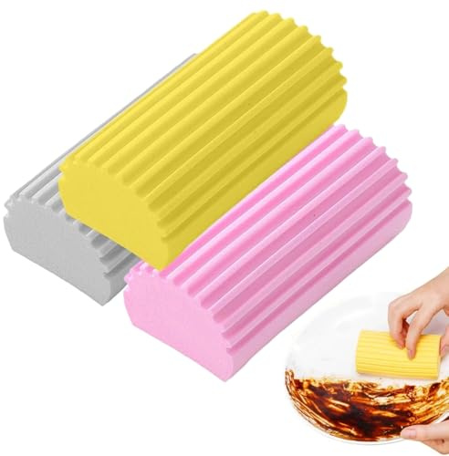 3 Stück Damp Duster,Damp Clean Duster Schwamm,Damp Duster Schwamm | Dump Duster,Staubschwamm,Dusting Sponge,für Fenster, Geländer,Jalousien,Türspalten,Sofas(Grau, Pink, Gelbe)
