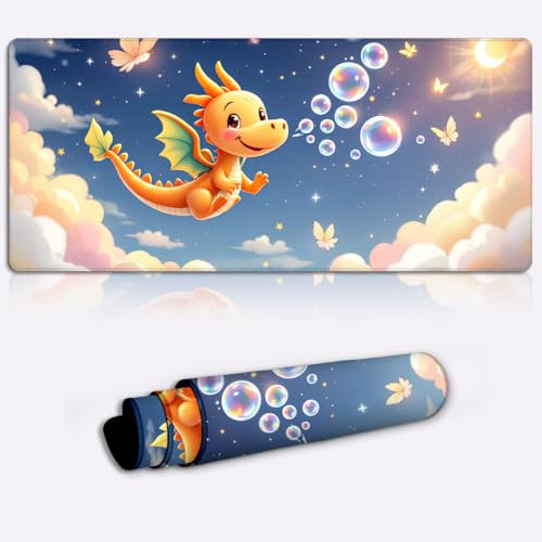 LJSPTU dragon blows bubbles Mouse Mat Gaming Non-Slip Rubber Base Easy to Clean Mouse and Keyboard Pad Gaming Desk Pad 600 * 350 * 4mm