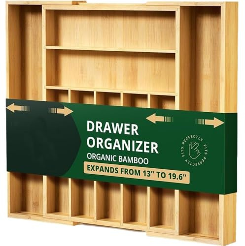 Range-couverts pour tiroirs, réglable de 33 cm à 50 cm, en bambou, organisateur de couverts pour cuisine, porte-couverts pour cuillères/fourchettes