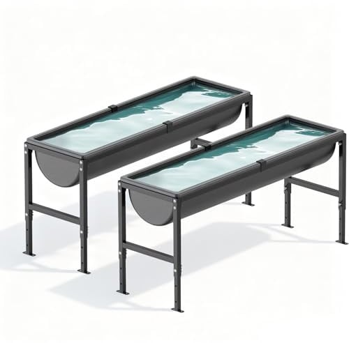 BUYYAH 2PCS Animal Waterer 11 Gallon, Livestock Water Trough with Adjustable Stand, Easy to Assemble and Carry, Feeding Goat, Sheep, Horse, Dog in Farm