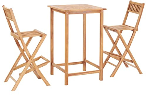 JHQHSM 3-TLG. Bar-Set aus Teak Massivholz mit 1 Bartisch und 2 Barstühlen, Klappbar und Witterungsbeständig für Garten und Terrasse, Langlebige Holz Möbel
