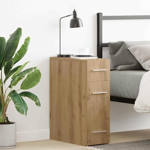 mtlskopl Apothekerschrank Eiche 20×45,5×60 cm, Sideboard 3 Schubladen Holzwerkstoff, Balkon Büro Wohnzimmer