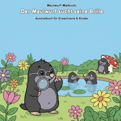 Der Maulwurf sucht seine Brille: Eine Geschichte & Malbuch: Für Erwachsene & Kinder: 36 Ausmalbilder, 21.59 x 21.59 cm – Eine lustige Maulwurf-Geschichte & Große Motive für kleine Künstler
