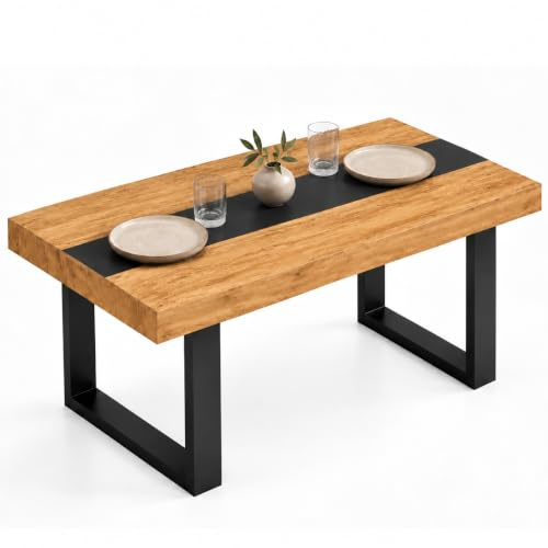 Amveya Esstisch Holz 160x80 cm in Eiche rechteckig mit großer Tischplatte | Vielseitiges Esszimmermöbel aus Holz als Küchentisch und Esszimmertisch mit schwarzem Mittelstreifen und stabilen Holzbeinen
