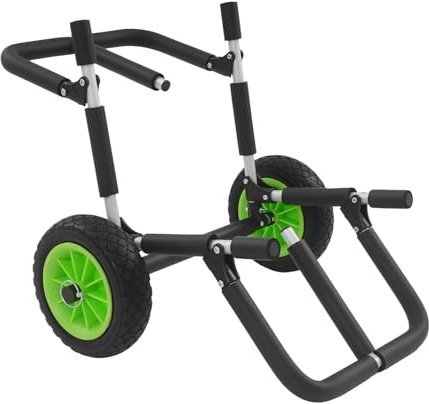 Transportwagen für Surfbrett | Klappbar Transport Trolley mit gepolstert, Alu | Für 1–2 Boards, Kajak & SUP | 10 Zoll Vollreifen + Sicherungsgurte (Grün Räder)