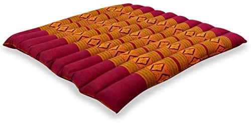 livasia Sitzkissen Stuhlauflage groß - 50x50x4,5cm - Bodenkissen gesteppt Indoor/Outdoor, Meditationskissen Yogakissen, Stuhlauflage Palettenmöbel, Steppkissen Stuhl und Bank (Rot/Gelb)