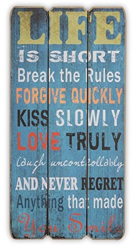 levandeo Wandbild Holzschild 60x30cm Life is Short - Kiss Love Smile - Shabby Vintage Holzbild Schild Wandschild Bild Holz Holztafel Dekoschild Wanddeko