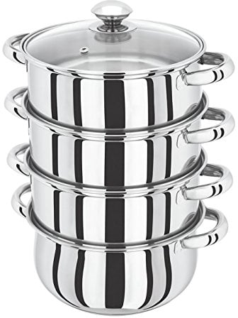 Crystals™ 24cm INDUCTION HOB COMPATIBLE 5 Piece 4-tier Stainless Steel Steamer With Glass Lid
