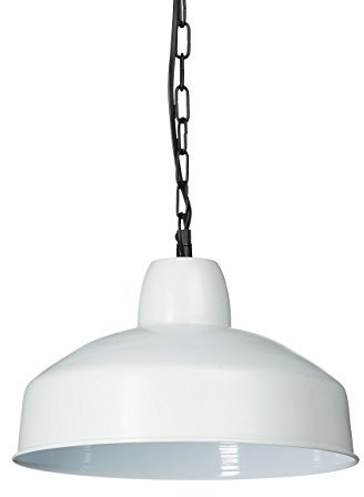 Relaxdays Hängelampe Metall flach mit E27 Fassung bis 40W HBT 132,5 x 31 x 31 cm Hängeleuchte mit flachem Schirm Pendellampe Industrie aus lackiertem Metall Pendelleuchte im schlichten Design, weiß