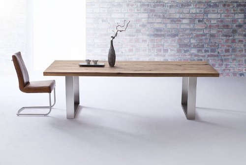 Unbekannt Design Esszimmertisch Wildeiche massiv - Edelstahl Esstisch Esszimmer Tisch