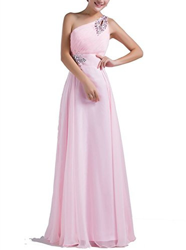 PLAER Femmes Une épaule Sangle Diamant Robe Robe de mariée de mariée Cocktail Robe de soirée Sexy (34, Pale Rose)