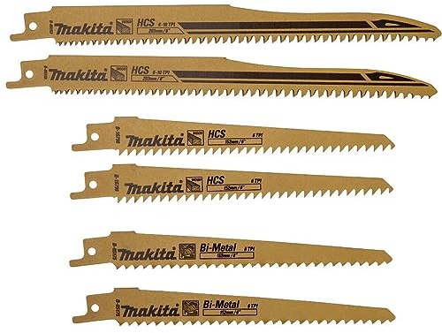 Makita B-44432 Reciprosägeblatt-Set A 6-teilig in Aufbewahrungsbox, je 2x Reciprosägeblatt B-16798, B-05175, B-05153, für Holz, Holz mit Nagelrückständen