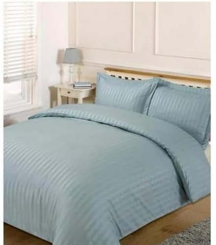Dreamscene Satin Stripe Beautiful Soft Fresh Comfortable Simple Eyecatching Duvet Cover Bedding Set, Duck Egg Blue - King