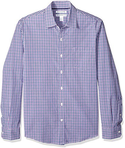 Amazon Essentials Herren Langärmeliges Hemd aus Popeline, Schmale Passform, Blau Purpur Vichy-Muster, XXL