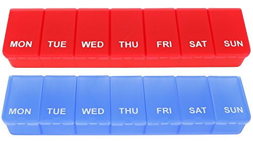 COM-FOUR® 2X Medikamentendosierer auf ENGLISCH, Medikamenten-Box für 7 Tage | Pillendose - Tablettendose - Tablettenbox - Wochendosierer zur Aufbewahrung [ENGLISCH]