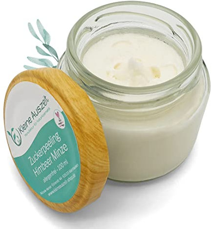 Zuckerpeeling Himbeer Minze, allergenfrei, plastikfrei, vegan, ohne Palmöl, handgemachtes Peeling von kleine Auszeit Manufaktur