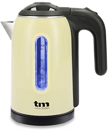 TM Electron TMPKT010C hervidor de agua eléctrico de 1 litro de capacidad, 1.500w, indicador LED, base 360º y doble sistema de seguridad, color crema