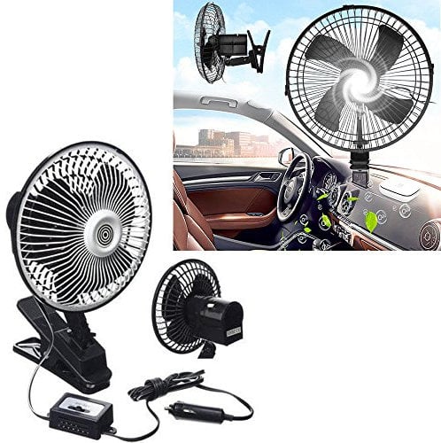 NEW 8 24V CLIP ON CAR OSCILLATING FAN 2M CABLE SPEED CONTROLLER CAR LORRY TRUCK VAN COOLING INCH VOLT METRE | STURDY CLAMP FOR STROLLER OFFICE CAR HOME CAMPING | STRONG AIRFLOW