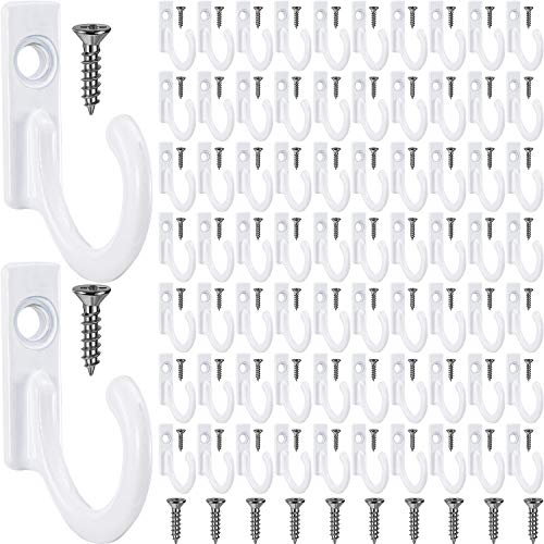 Zhehao 100 x Single Wall Hooks Coat Hooks and 110 Pieces Screws for Key Hanging Hooks Jewellery (White)