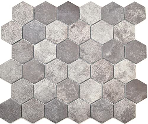 Azulejos de mosaico hexagonales de cemento gris oscuro, revestimiento de pared para la ducha, plato de ducha, azulejos de mosaico, mampara de ducha