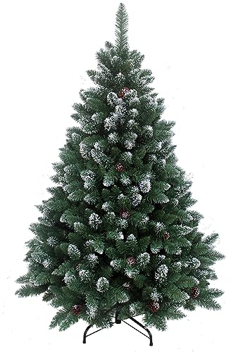 RS Trade 15013 Schneebaum 270 cm Weihnachtsbaum künstlich mit Schnee und Zapfen (Ø ca. 174 cm) ca. 1815 Spitzen, schwer entflammbarer Tannenbaum mit Schnellaufbau Klappsystem, inkl. Christbaum Ständer