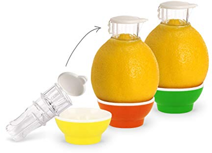 3 x Patent-Safti Zitronenpresse Zitronen-Ausgießer Orangen-Limetten-Zitronen-Entsafter Manuelle Saft-Presse Citruspresse (Gelb Orange Grün)