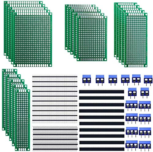 beihuazi® PCB Prototype Carte de Circuit Imprimé à Double Faces 20Pcs PCB Board + 15Pcs Bornier à Visser + 25Pcs Connecteur Mâle/Femelle pour le Projet de Soudage et de Bricolage électronique