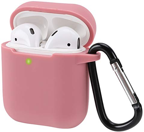 KOKOKA Schutzhülle Hülle Kompatibel mit AirPods 2 & 1, Silikon Schutzhülle Hülle Case für AirPods 2 & 1, LED an der Frontseite Sichtbar Stoßfeste Schutzhülle, Bean Pink