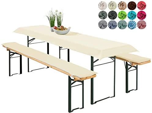 heimtexland ® Bierzeltgarnitur Auflagen Set 3-teilig Tischdecke Bierbankauflage Polster Kissen Biergarnitur Typ698 Ecru für Tischmaß 50x220 cm