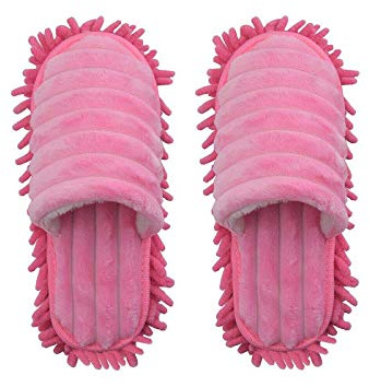 Mooyii 1 Pair Lazy Mop Slippers Room Walking Cleaning Dust Warm Durable Polishing Floor for Women (Pink,M)