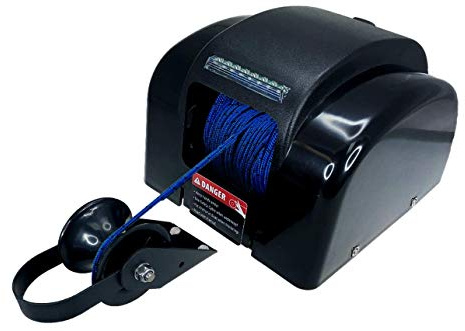 Pactrade Marine Boat Electric Anchor Winch Up to 45lb (20kg) LED Light Wireless Remote Control 12V 100ft Braided Blue Line 700lb (317.5kg) Break Strength Salt Water Power UP/Free Fall Down (Black)
