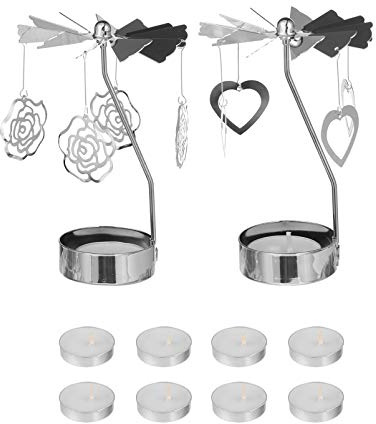 FRCOLOR 2Pcs Tea Light Holder Rose Heart Rotating Candle Holder Metal Candlesticks Table Centerpiece Desktop Decorations for Christmas Birthday Wedding Valentines Day