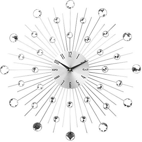 Timelike Moderne 3D Kristall Wanduhr - Feier Dekorative Metall Wanduhr, Silber Spiegel Funkelnde Bling Diamant besetzte Wand Dekor Uhr Ideal für Wohnzimmer Schlafzimmer Büro (Silber)