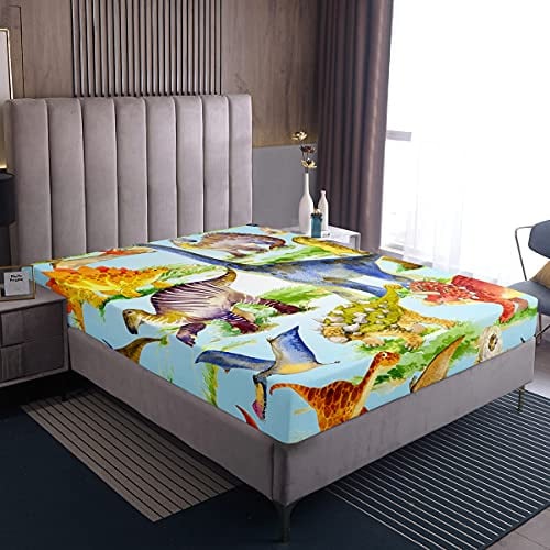 Loussiesd Kinder Jungen Spannbettlaken Dinosaurier Spannbetttuch für Jugendliche Mädchen Karikatur Tiere Dino Muster Boxspringbett Bettlaken 160x200cm Super Sanft Mikrofaser Dinosaurs Bettlaken Bunte