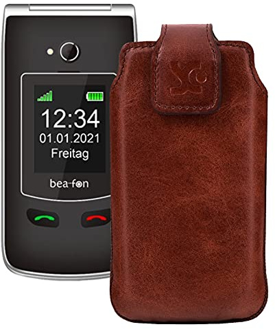 Suncase Original Tasche kompatibel mit Beafon SL645 Plus Hülle Leder Etui Handytasche Ledertasche Schutzhülle Case in Mocca braun